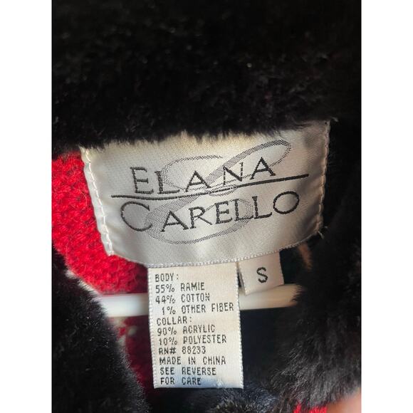 VTG 90s Elana Carello Bear Christmas Cardigan Faux Fur Collar Pom Buttons - Picture 2 of 8